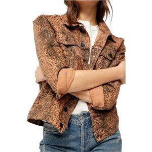 Free People Snake Print Trucker  Jacket Button Closure Pockets Size S